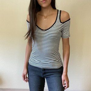 Striped cold shoulder top